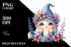 Watercolor Baby Gnome with Delphinium Wreath Product Image 1