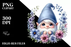 Watercolor Baby Gnome with Delphinium Wreath Product Image 3