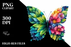 Abstract Butterfly with Plant Leaves, PNG Product Image 1