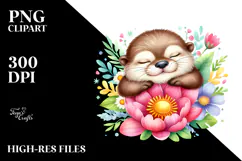 Colorful Cute Otter Sleeping in a Flower|Summer Sticker Product Image 2