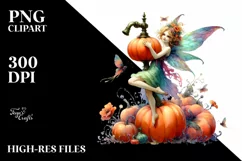 Vibrant Fairy Pumpkin Drawing | Sublimation Clipart Product Image 3