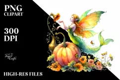 Vibrant Fairy Pumpkin Drawing | Sublimation Clipart Product Image 3