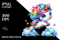 Funny Jumping Baby Unicorn PNG Product Image 1