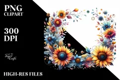 Colorful Sunflower Frame | Watercolor Clipart Product Image 1