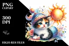 Baby Cat Watercolor Sun | Clipart Product Image 1