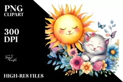 Baby Cat Watercolor Sun | Clipart Product Image 3