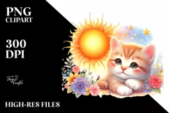 Baby Cat Watercolor Sun | Clipart Product Image 1