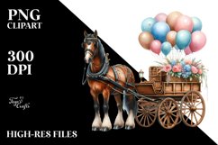 Vintage Horse Wagon Balloons | Watercolor Clipart Product Image 1