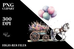 Vintage Horse Wagon Balloons | Watercolor Clipart Product Image 3