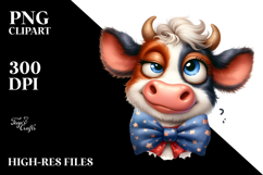 Cartoon Cow with Bow Tie PNG Product Image 2