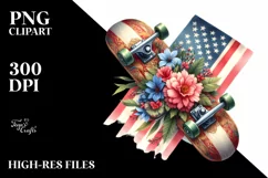 Vintage Skateboard Watercolor Sticker Clipart Product Image 3