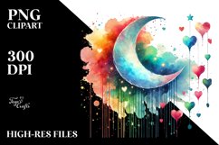 Very Simple Watercolor Moon with Hearts PNG Product Image 2