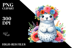 Cartoon Seal with Flower Crown, Transparent PNG Product Image 2