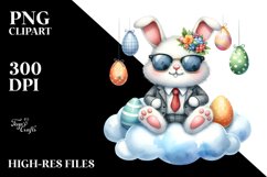 Happy Bunny on Cloud with Eggs, PNG Product Image 2