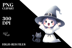 Excited Witch with Cat PNG Product Image 2