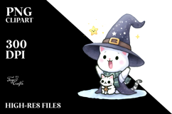 Excited Witch with Cat PNG Product Image 2