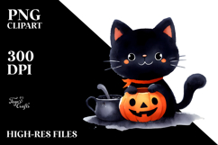 Simple Funny Haloween Clipart with BLACK CAT PNG Product Image 2