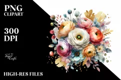 Colorful Bouquet with Gold Foil | Sublimation Clipart Product Image 1