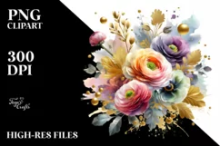Colorful Bouquet with Gold Foil | Sublimation Clipart Product Image 3