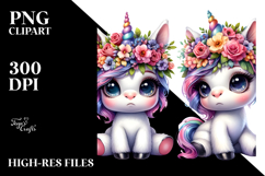Sitting Baby Unicorn with Floral Wreath PNG Product Image 2