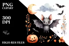 Detailed Halloween Bat Watercolor PNG Product Image 3