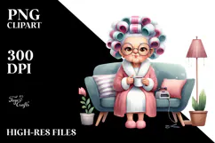 Watercolor Couch with Hair Curlers | Clipart Product Image 2