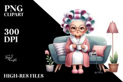Watercolor Couch with Hair Curlers | Clipart Product Image 3