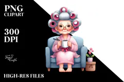 Watercolor Couch with Hair Curlers | Clipart Product Image 2