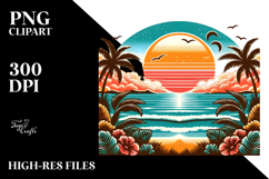 Retro Tropical Sunset Clipart PNG Product Image 2