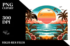 Retro Tropical Sunset Clipart PNG Product Image 2