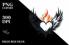 Colorful Heart with Wings and Fire, PNG Product Image 2