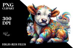 Colorful Baby Highland Cow with Rio Carnival, PNG Product Image 3