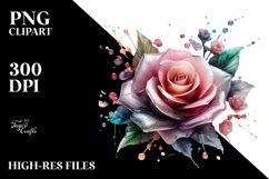 Rose with Watercolor Splash, Transparent PNG Product Image 2