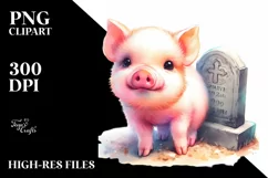 Vibrant Baby Pig with Grave Drawing | Sublimation Clipart Product Image 3