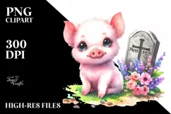 Vibrant Baby Pig with Grave Drawing | Sublimation Clipart Product Image 3