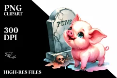 Vibrant Baby Pig with Grave Drawing | Sublimation Clipart Product Image 1