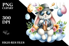 Happy Bunny on Cloud with Eggs, PNG Product Image 2