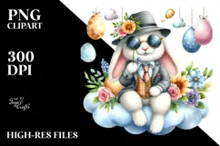 Happy Bunny on Cloud with Eggs, PNG Product Image 2