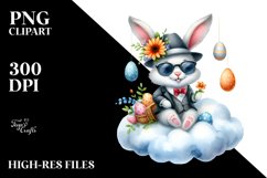 Happy Bunny on Cloud with Eggs, PNG Product Image 2