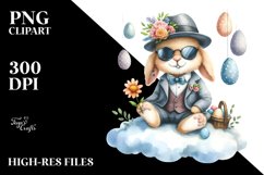 Happy Bunny on Cloud with Eggs, PNG Product Image 2