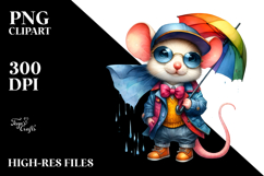 Funny Baby Mouse with Raincoat and Umbrella PNG Product Image 2