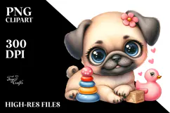 Watercolor Baby Cartoon Pug with Big Eyes Product Image 2