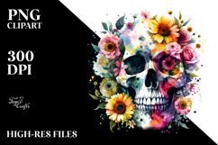 Colorful Grungy Skull with Spring Flowers PNG Product Image 2