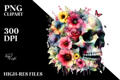 Colorful Skull with Spring Flowers PNG Product Image 2