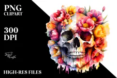 Colorful Skull with Spring Flowers PNG Product Image 2