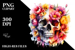 Colorful Grungy Skull with Spring Flowers PNG Product Image 2
