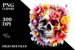 Colorful Grungy Skull with Spring Flowers PNG Product Image 2