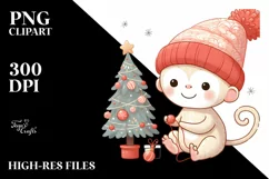 Cute Baby Monkey in Christmas Tree PNG Product Image 1