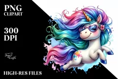Jumping Cute Unicorn Clipart PNG Product Image 3
