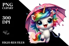 Cute Baby Unicorn Dancing with Umbrella, High-Res PNG Product Image 3
